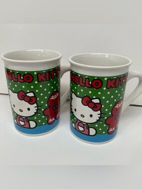 Hello Kitty Green, White & Red Polka Dot Ceramic Mug Pair